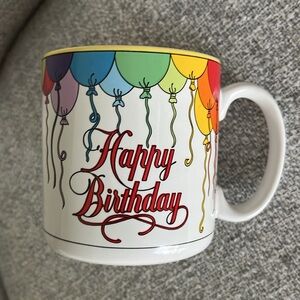 Vintage Happy Birthday balloon rainbow coffee mug 1989 multi colored 10oz Korea